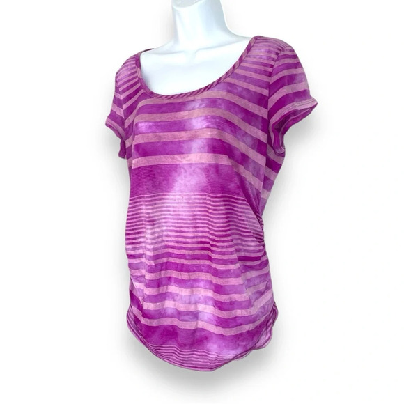 Motherhood Maternity Purple Striped Tee Large - Casual, Stylish Maternity Wear - Picture 5 of 7
